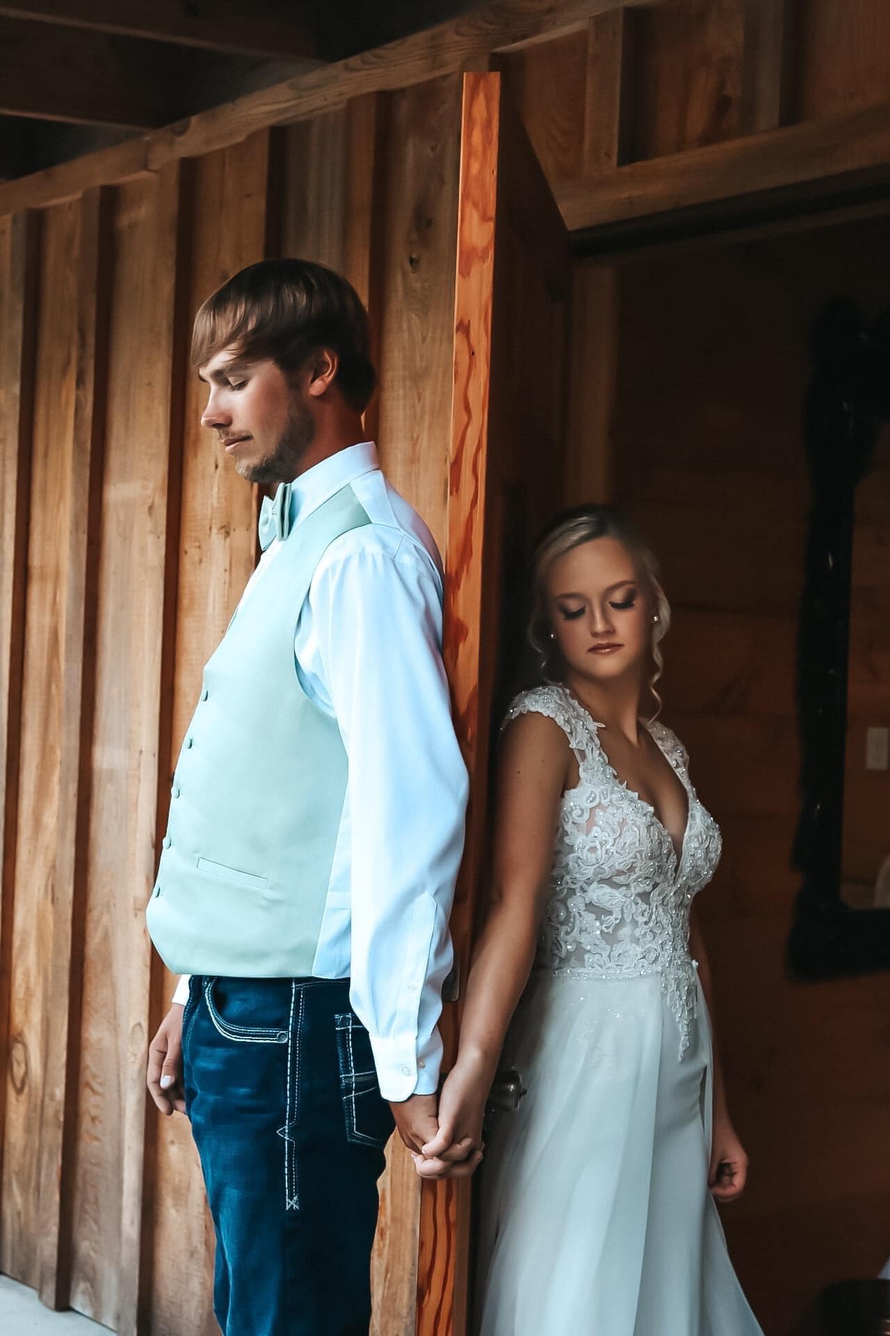 bride and groom first look