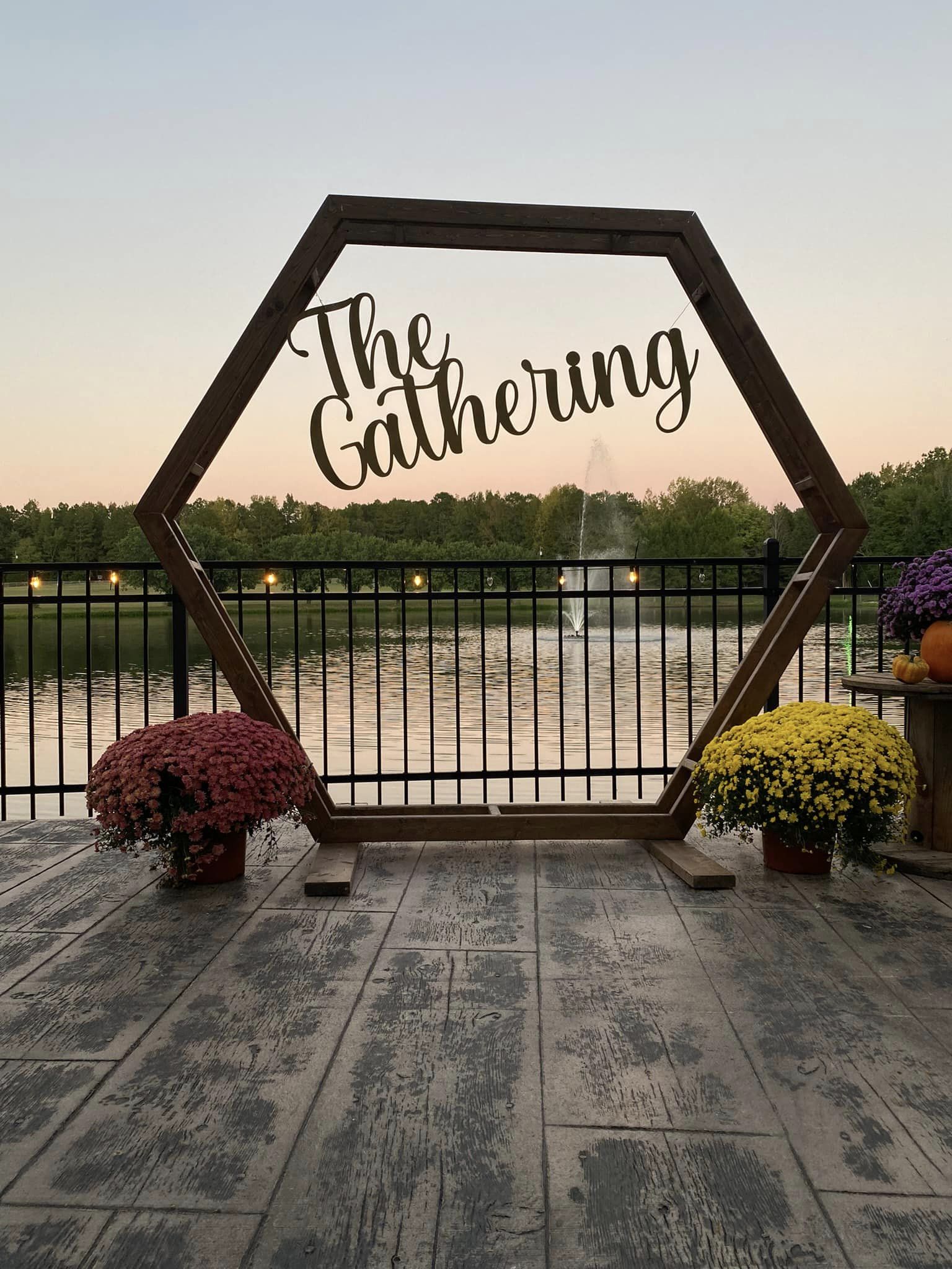 modern wedding arch with giant letters attached
