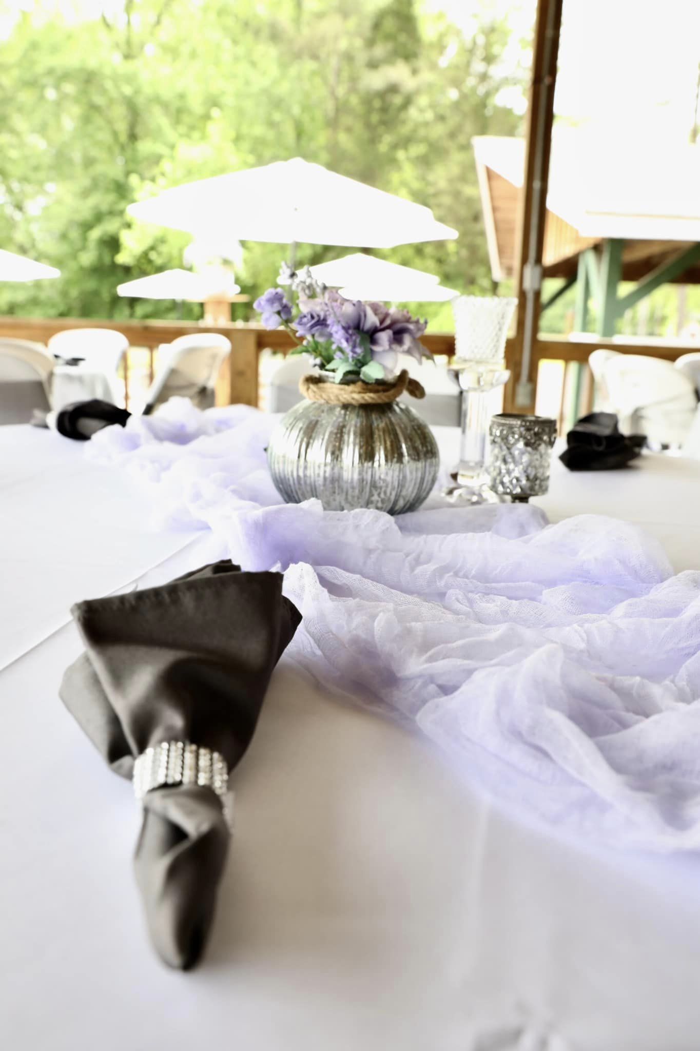 detail shot of lilac event table decorations