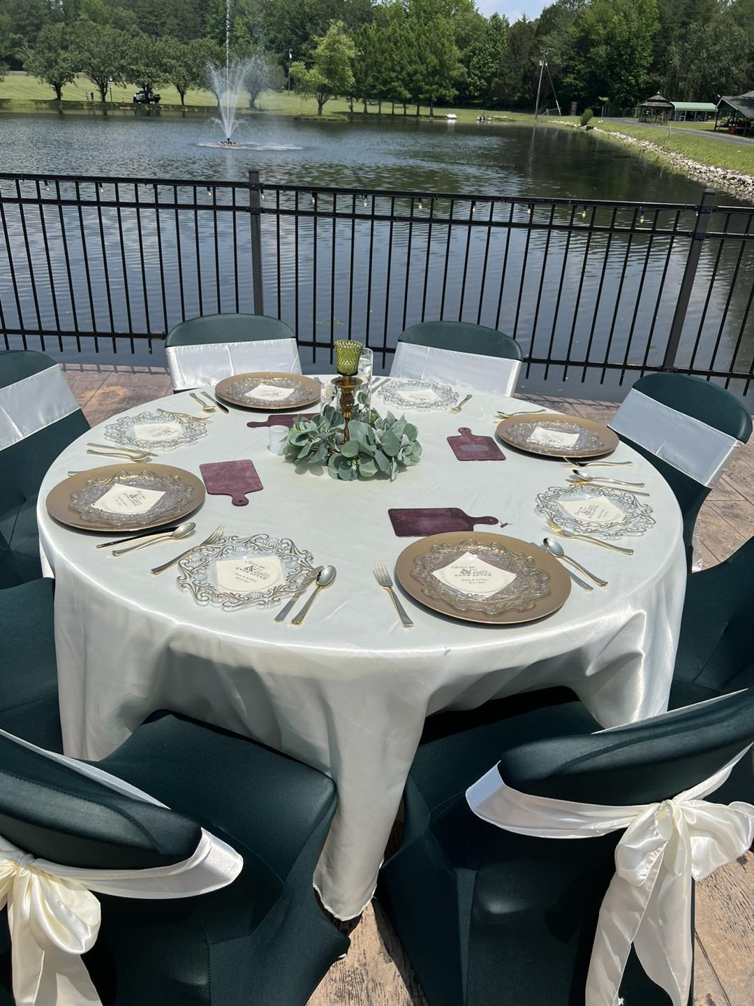 fancy reception tables with gold and silver decorations
