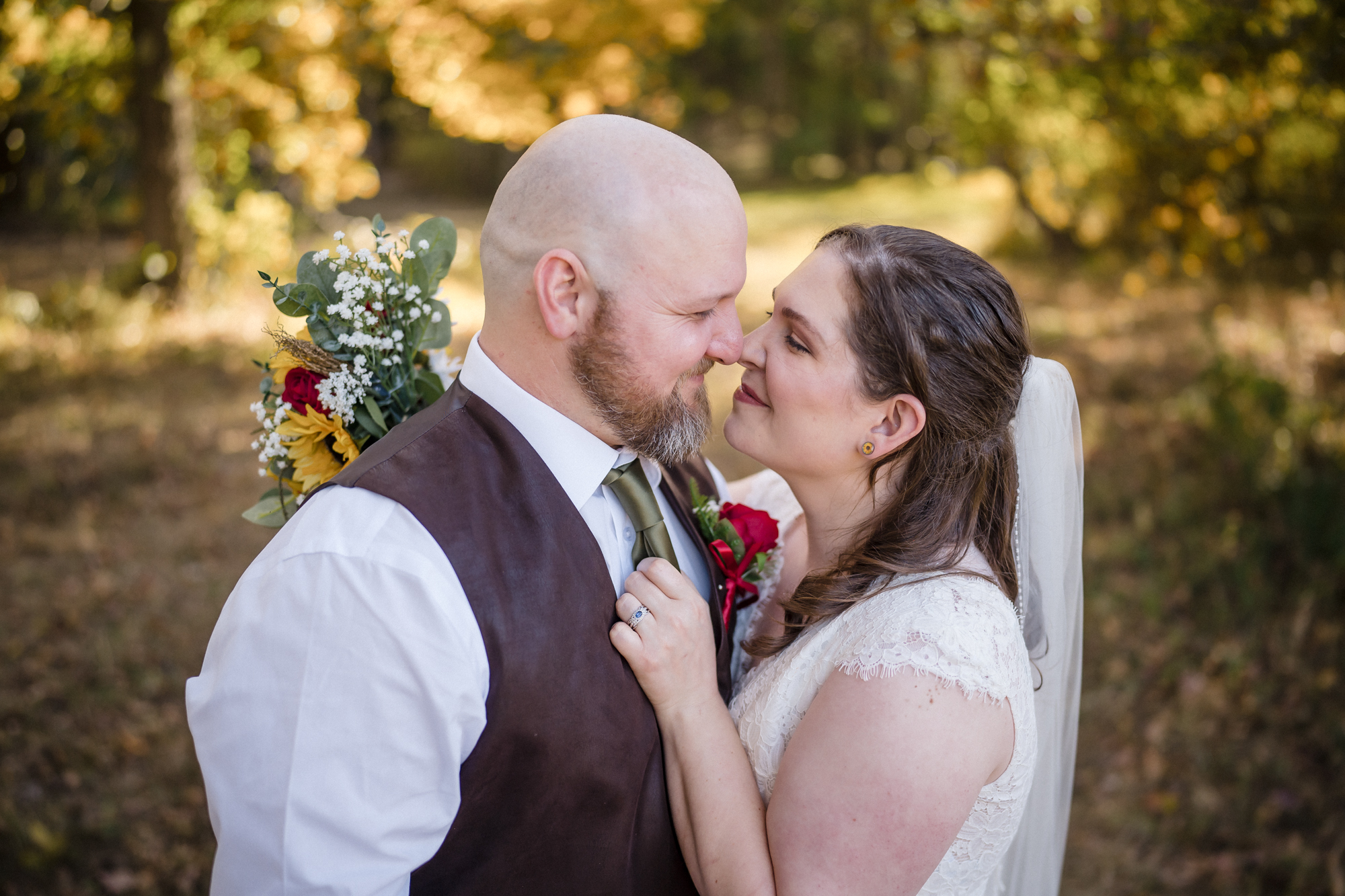 bride and groom about to kiss